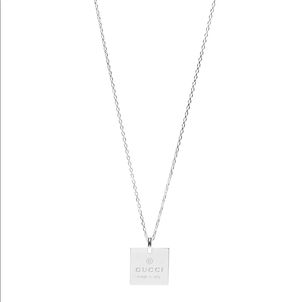 Authentic Gucci trademark signature logo Square 925 sterling silver necklace
